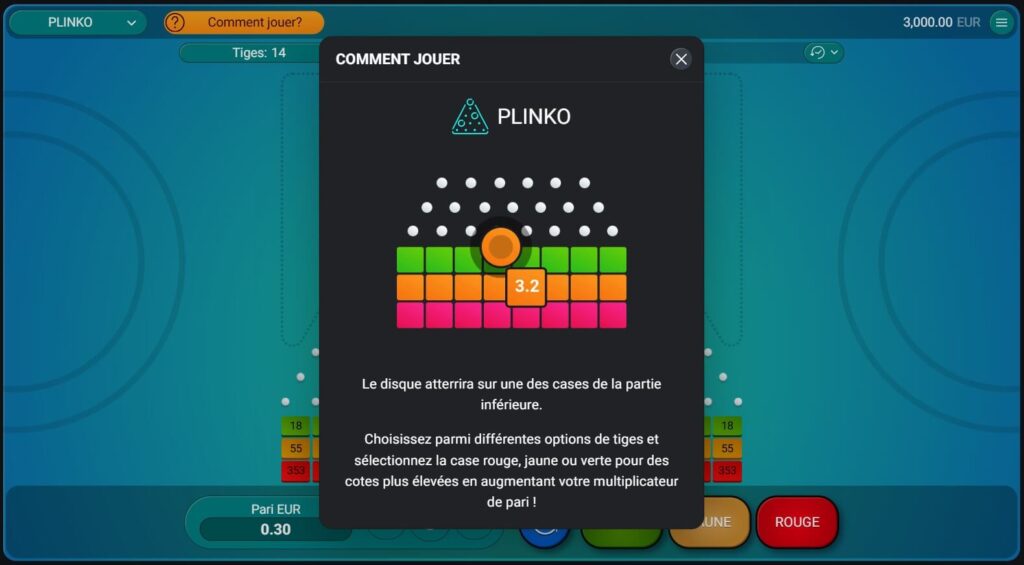 écran de jeu de Plinko